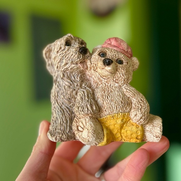 VTG Cute Rustic Shaggy Dog & Teddy Bear Cottagecore Mini Figurine Decor Accent - Picture 4 of 11